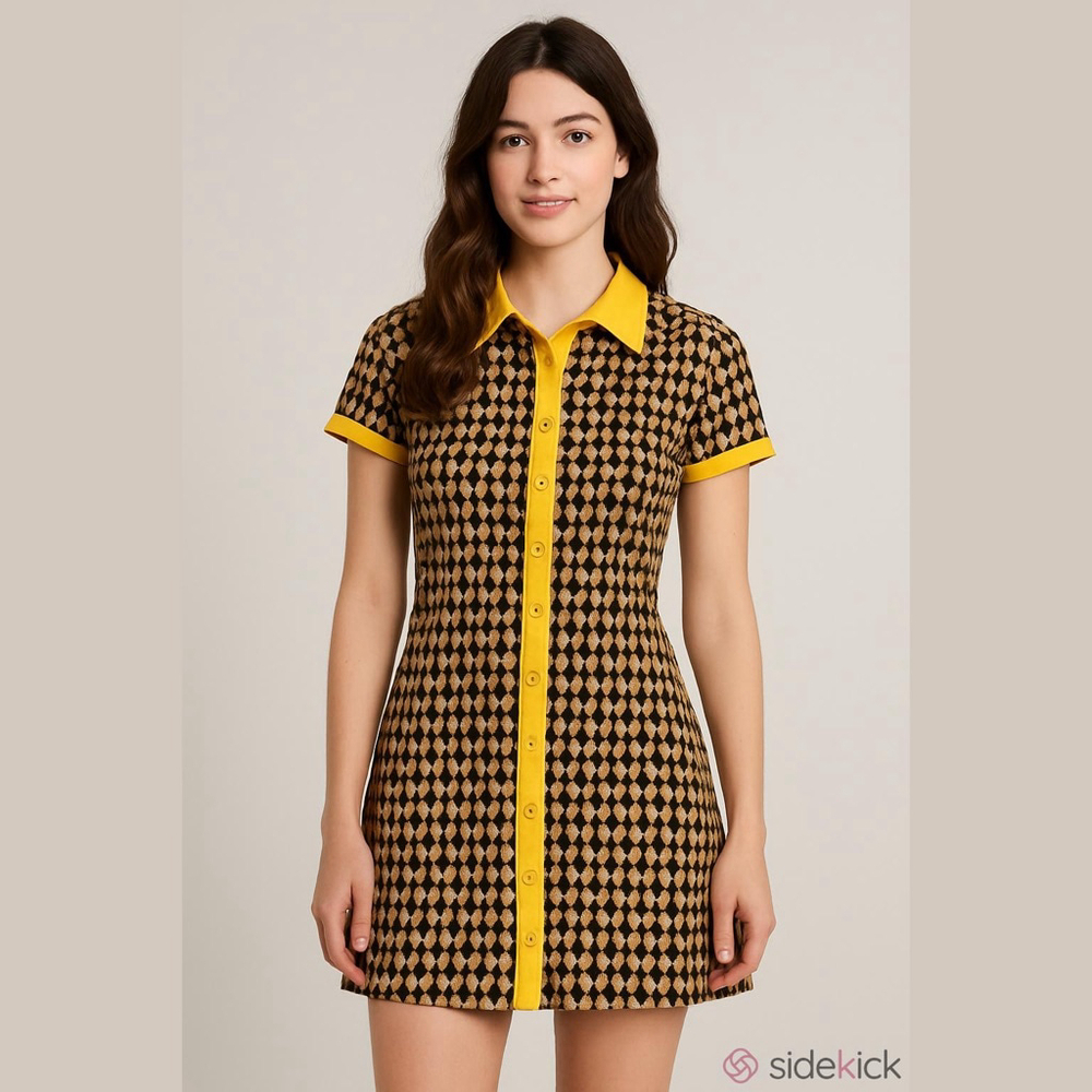 NEW Women's SHEIN MOD Brown & Yellow Geometric Mini Dress L